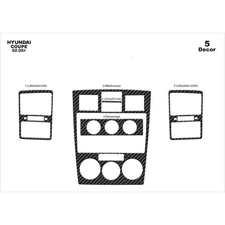 Meriç® Hyundai Coupe Ön Torpido Kaplama 5 Parça 2005-2008