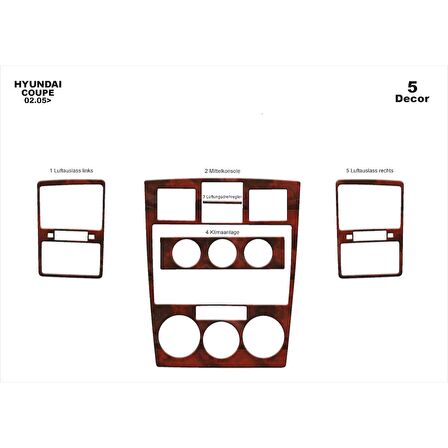Meriç® Hyundai Coupe Ön Torpido Kaplama 5 Parça 2005-2008