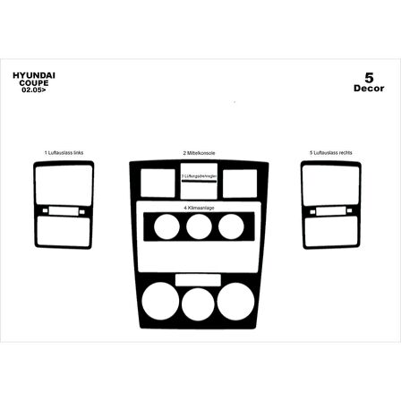 Meriç® Hyundai Coupe Ön Torpido Kaplama 5 Parça 2005-2008