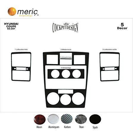 Meriç® Hyundai Coupe Ön Torpido Kaplama 5 Parça 2005-2008