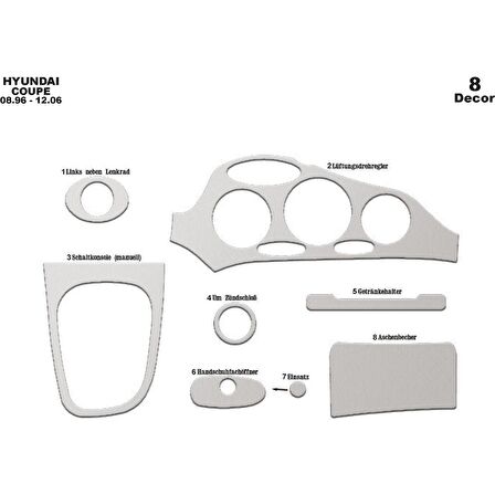 Meriç® Hyundai Coupe Ön Torpido Kaplama 8 Parça 1996-2004