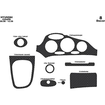 Meriç® Hyundai Coupe Ön Torpido Kaplama 8 Parça 1996-2004