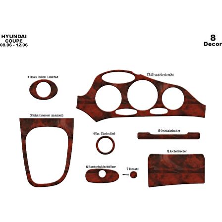 Meriç® Hyundai Coupe Ön Torpido Kaplama 8 Parça 1996-2004