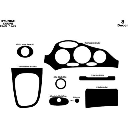 Meriç® Hyundai Coupe Ön Torpido Kaplama 8 Parça 1996-2004