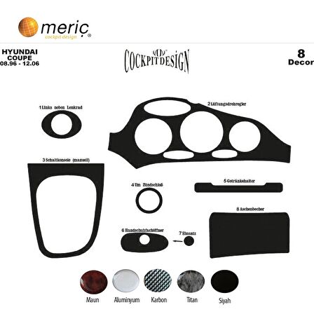 Meriç® Hyundai Coupe Ön Torpido Kaplama 8 Parça 1996-2004