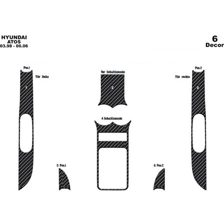 Meriç® Hyundai Atos Ön Torpido Kaplama 6 Parça 1998-2006