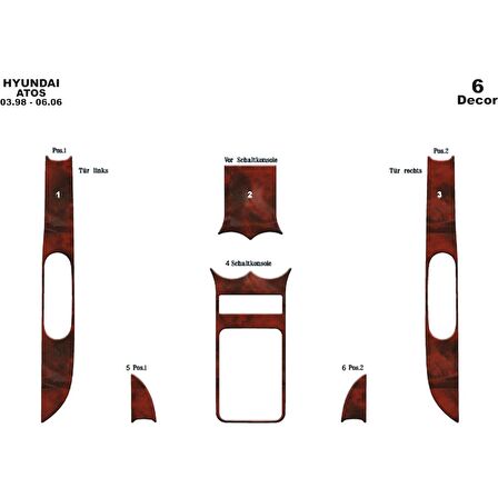 Meriç® Hyundai Atos Ön Torpido Kaplama 6 Parça 1998-2006