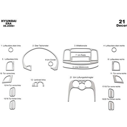 Meriç® Hyundai Accent Era Ön Torpido Kaplama 21 Parça 2006-2010
