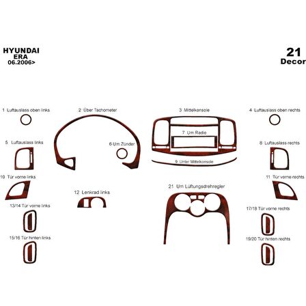 Meriç® Hyundai Accent Era Ön Torpido Kaplama 21 Parça 2006-2010