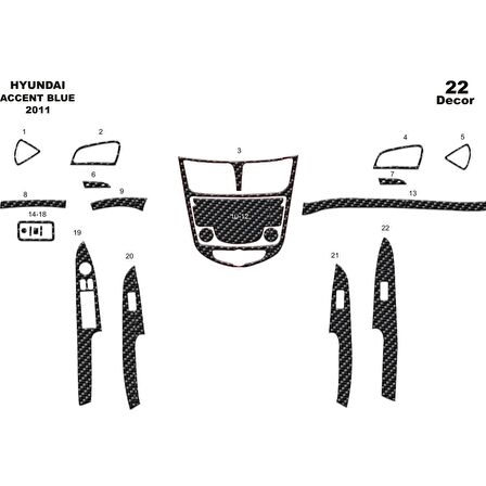 Meriç® Hyundai Accent Blue Ön Torpido Kaplama 22 Parça 2011-›