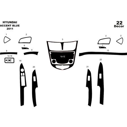 Meriç® Hyundai Accent Blue Ön Torpido Kaplama 22 Parça 2011-›