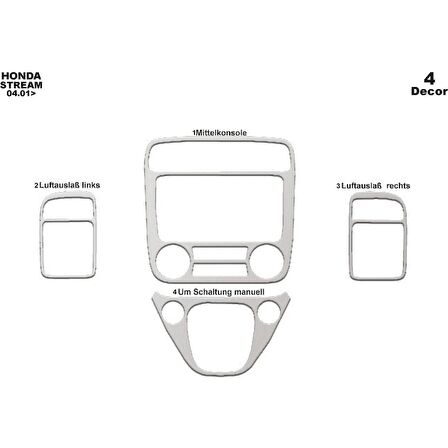 Meriç® Honda Stream Ön Torpido Kaplama 4 Parça 2001-2005