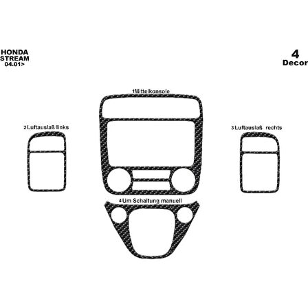 Meriç® Honda Stream Ön Torpido Kaplama 4 Parça 2001-2005