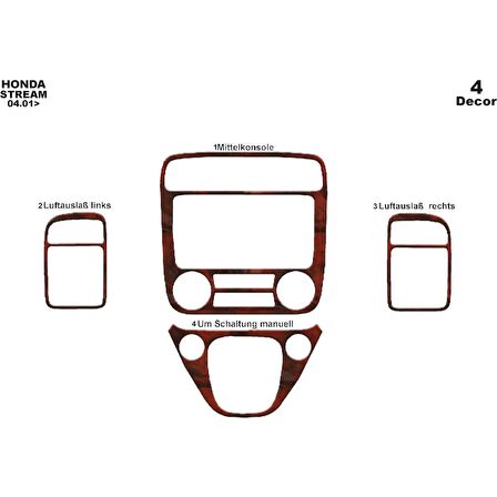 Meriç® Honda Stream Ön Torpido Kaplama 4 Parça 2001-2005