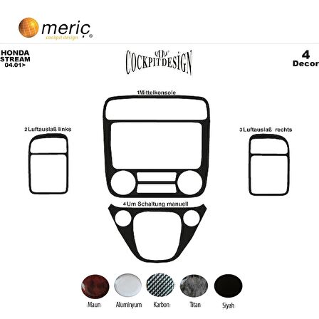 Meriç® Honda Stream Ön Torpido Kaplama 4 Parça 2001-2005