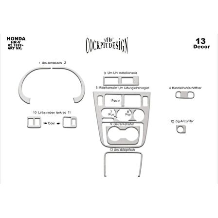 Meriç® Honda Hr-V Ön Torpido Kaplama 13 Parça 1999-2005
