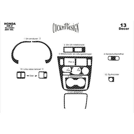 Meriç® Honda Hr-V Ön Torpido Kaplama 13 Parça 1999-2005