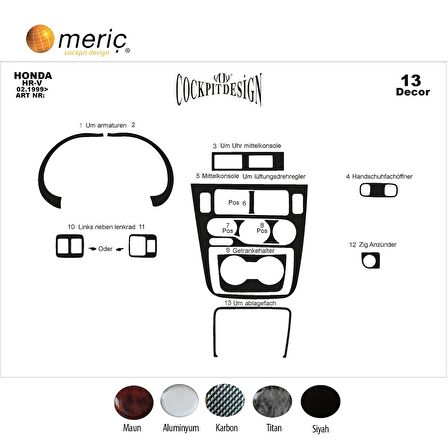 Meriç® Honda Hr-V Ön Torpido Kaplama 13 Parça 1999-2005