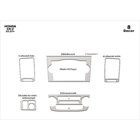 Meriç® Honda Cr-V 4x4 Ön Torpido Kaplama 8 Parça 2007-2013