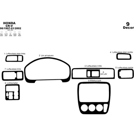 Meriç® Honda CR-V 4x4 Ön Torpido Kaplama 9 Parça 1997-2002