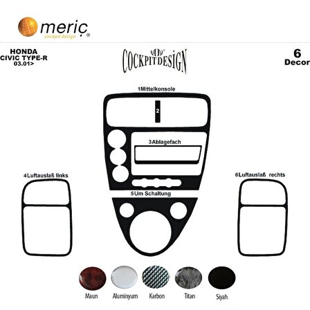 Meriç® Honda Civic Type R Ön Torpido Kaplama 6 Parça 2001-2006