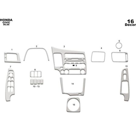 Meriç® Honda Civic Ön Torpido Kaplama 16 Parça 2006-2011