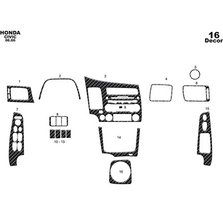 Meriç® Honda Civic Ön Torpido Kaplama 16 Parça 2006-2011