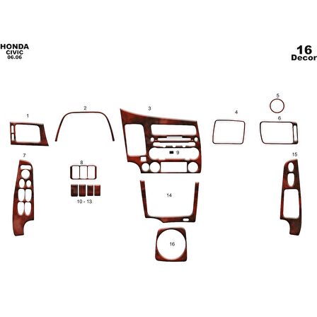 Meriç® Honda Civic Ön Torpido Kaplama 16 Parça 2006-2011