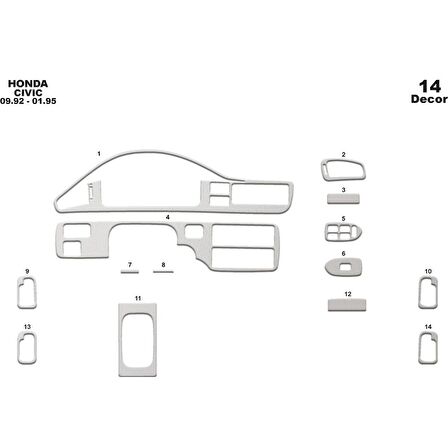 Meriç® Honda Civic Ön Torpido Kaplama 14 Parça 1992-1995