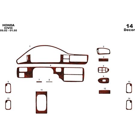 Meriç® Honda Civic Ön Torpido Kaplama 14 Parça 1992-1995