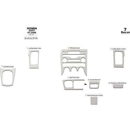 Meriç® Honda City Ön Torpido Kaplama 7 Parça 2006-2010
