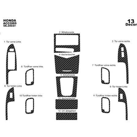 Meriç® Honda Accord Ön Torpido Kaplama 13 Parça 2003-2009