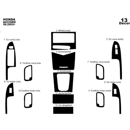 Meriç® Honda Accord Ön Torpido Kaplama 13 Parça 2003-2009