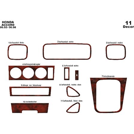 Meriç® Honda Accord Ön Torpido Kaplama 11 Parça 1992-1998