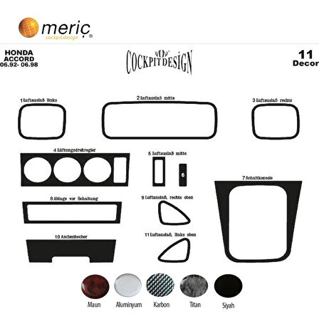 Meriç® Honda Accord Ön Torpido Kaplama 11 Parça 1992-1998