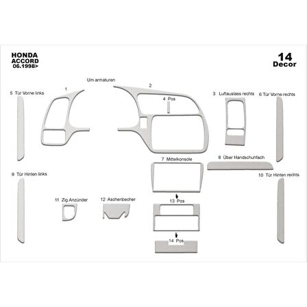 Meriç® Honda Accord Japon Ön Torpido Kaplama 14 Parça 1998-2002