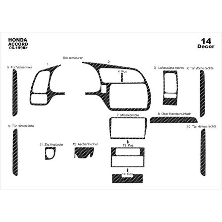 Meriç® Honda Accord Japon Ön Torpido Kaplama 14 Parça 1998-2002