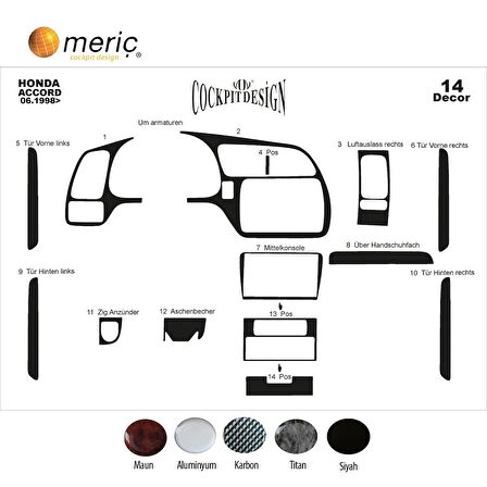 Meriç® Honda Accord Japon Ön Torpido Kaplama 14 Parça 1998-2002