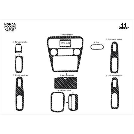 Meriç® Honda Accord Euro Ön Torpido Kaplama 11 Parça 1998-2002