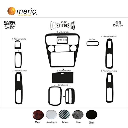 Meriç® Honda Accord Euro Ön Torpido Kaplama 11 Parça 1998-2002