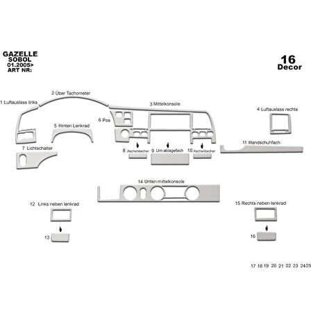 Meriç® Gaz Gazelle Sobol Ön Torpido Kaplama 16 Parça 2005-›