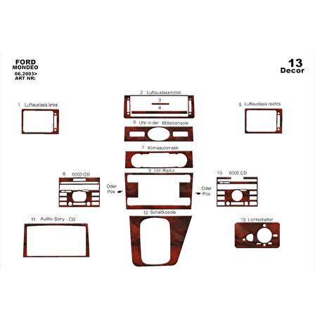 Meriç® Ford Mondeo Ön Torpido Kaplama 13 Parça 2003-2006