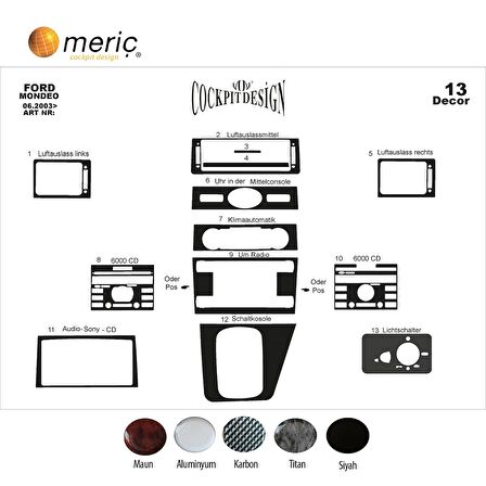 Meriç® Ford Mondeo Ön Torpido Kaplama 13 Parça 2003-2006