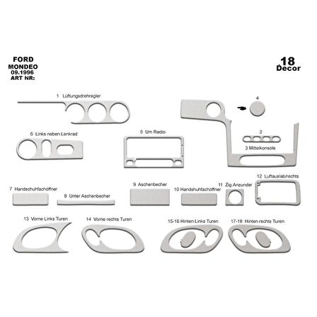 Meriç® Ford Mondeo Ön Torpido Kaplama 18 Parça 1996-2000