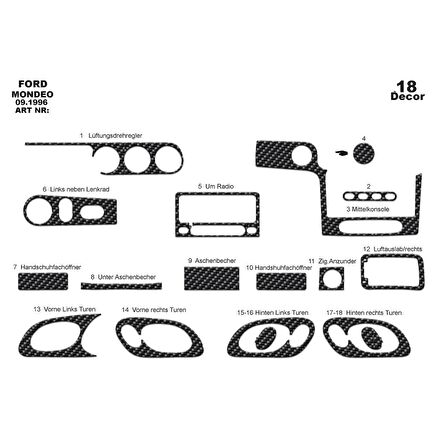 Meriç® Ford Mondeo Ön Torpido Kaplama 18 Parça 1996-2000