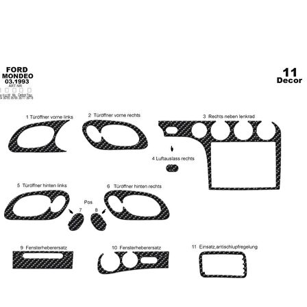 Meriç® Ford Mondeo Ön Torpido Kaplama 11 Parça 1993-1996