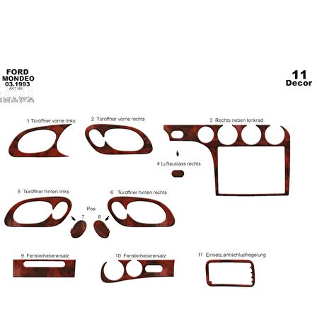 Meriç® Ford Mondeo Ön Torpido Kaplama 11 Parça 1993-1996