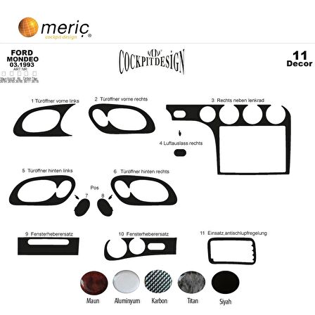 Meriç® Ford Mondeo Ön Torpido Kaplama 11 Parça 1993-1996