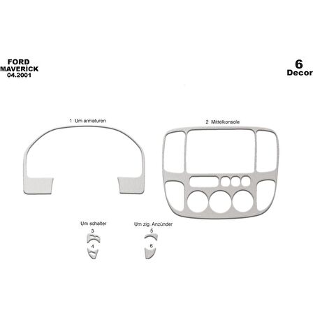 Meriç® Ford Maverick Ön Torpido Kaplama 6 Parça 2001-2009