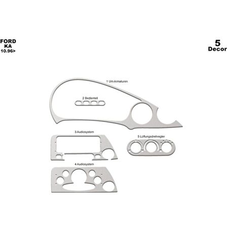 Meriç® Ford Ka Ön Torpido Kaplama 5 Parça 1996-2002
